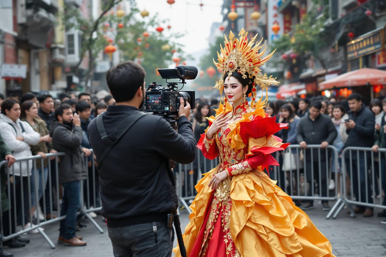 现场直击：某剧组外景拍摄引围观，女主造型惊艳路人狂拍照 - 55吃瓜